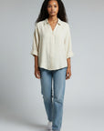 LINEN BLOUSE W/TURN-UP SLV