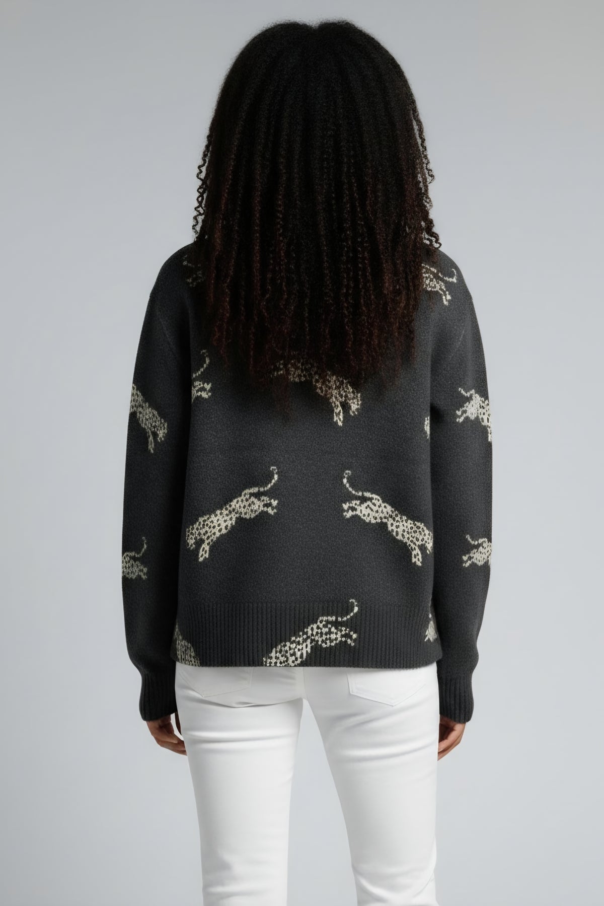 LONG SLV WILDCAT PRINT SWEATER