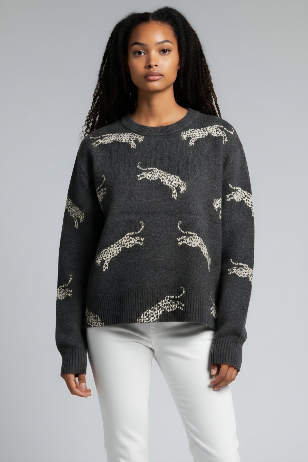 LONG SLV WILDCAT PRINT SWEATER