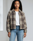 CHOCOLATE PLAID BOMBER JACKET