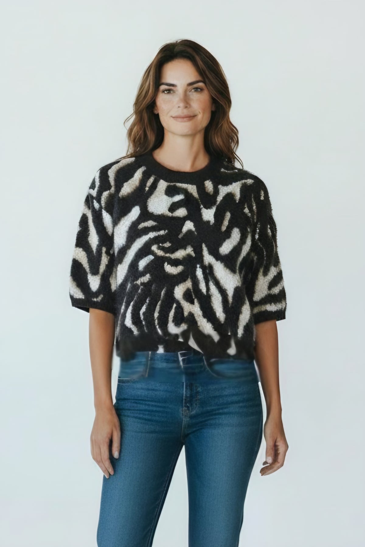 JAGUARD ELBOW BALLOON SLVE SWEATER
