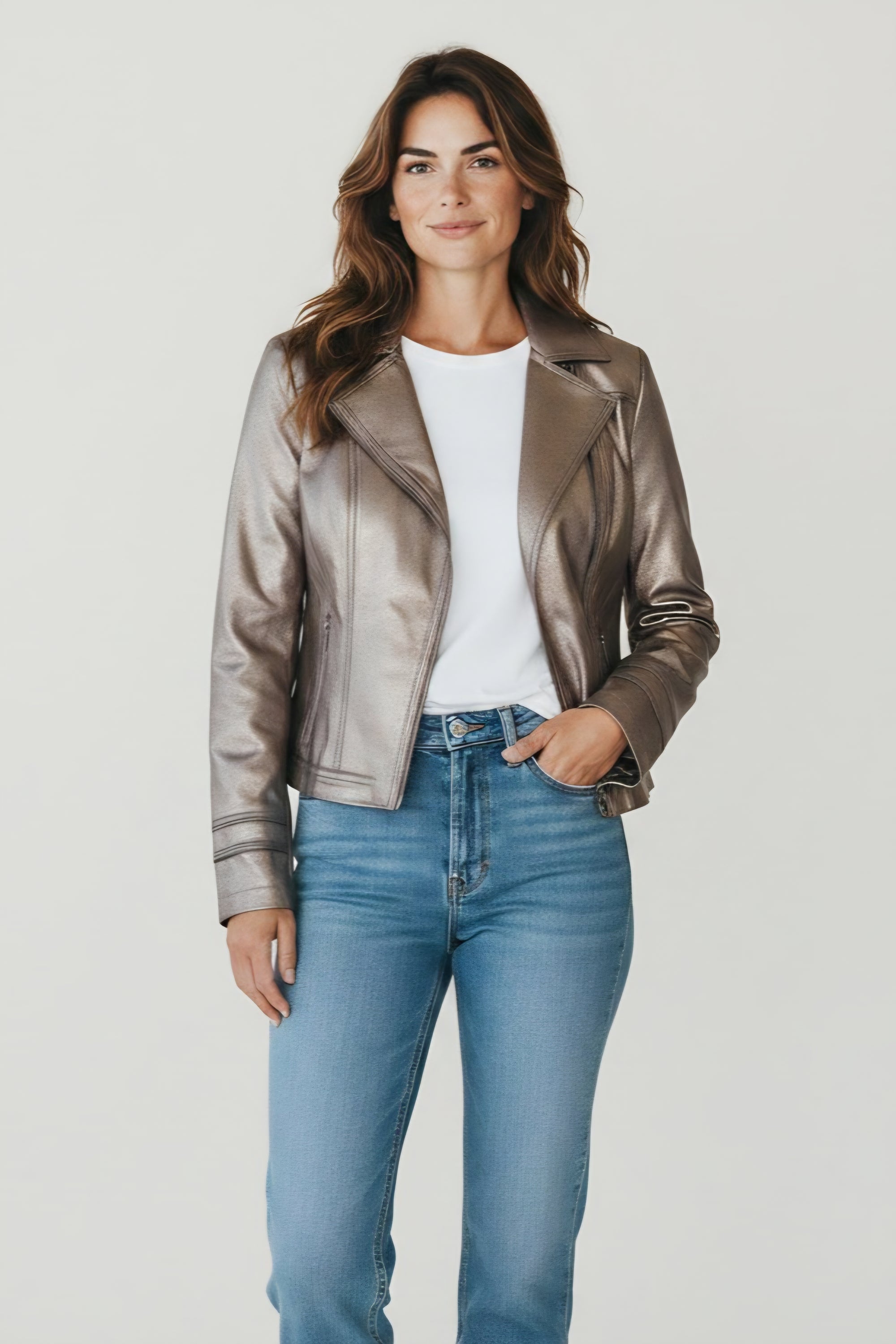 FOIL VINTAGE FAUX LEATHER JACKET/BRASS