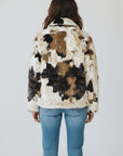 COW PATTERN LONG SLV FAUX FUR JACKET