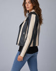 BEIGE/BLACK STRIPED LEATHER JACKET