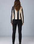 BEIGE/BLACK STRIPED LEATHER JACKET
