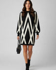 LONG SLV SWEATER DRESS WITH WHITE DETAIL