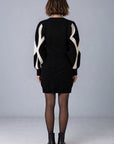 LONG SLV SWEATER DRESS WITH WHITE DETAIL