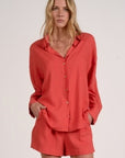 TOMATO RED BUTTON-DOWN BLOUSE