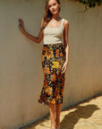 BLACK FLORAL SILK SKIRT