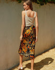 BLACK FLORAL SILK SKIRT