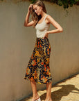 BLACK FLORAL SILK SKIRT