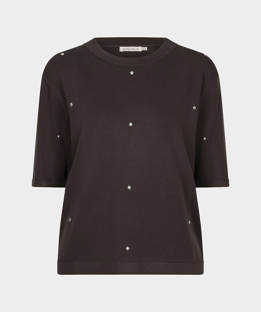 ESQUALO SHORT SLEEVE SWEATER W/STUD DETAIL