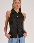 BLACK SLEEVELESS BUTTON-UP