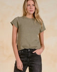 OLIVE SHORT SLV CREW NECK SWEATER
