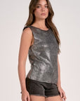 BLACK KNIT SLVLESS SWEATER W/SILVER WAXED DETAIL