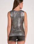 BLACK KNIT SLVLESS SWEATER W/SILVER WAXED DETAIL
