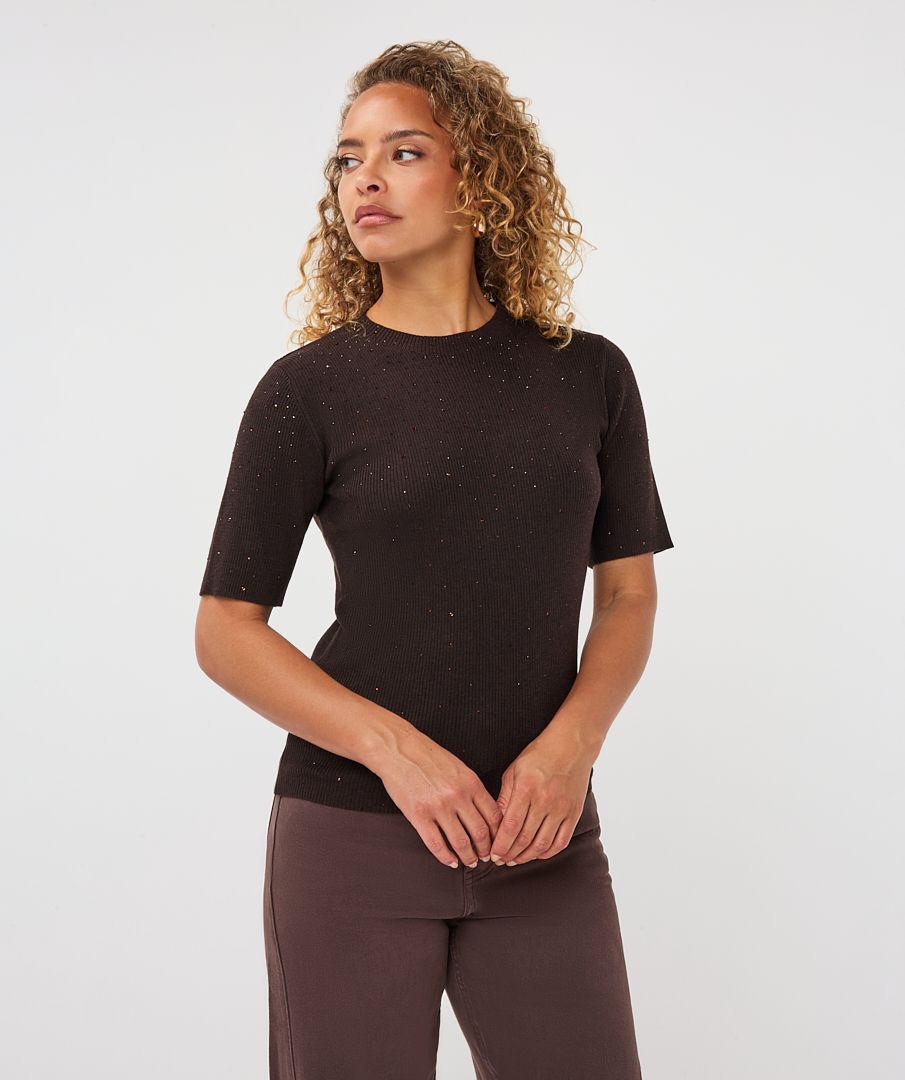 ESQUALO SHORT SLEEVE SWEATER W/STONE DETAIL
