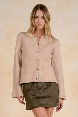 STONE CREW NECK BUTTON-UP SWEATER