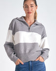 ELAN GREY/WHITE HALF ZIP SWEATER