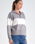 ELAN GREY/WHITE HALF ZIP SWEATER