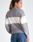 ELAN GREY/WHITE HALF ZIP SWEATER