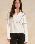OFF WHITE 1/4 ZIP SWEATER W/BLACK STICH DETAIL