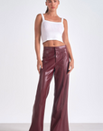 ELAN BURGANDY WIDE LEG FAUX LEATHER PANT