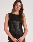 BLACK KNIT SLVLESS SWEATER W BLK WAXED DETAIL