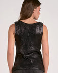 BLACK KNIT SLVLESS SWEATER W BLK WAXED DETAIL