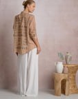 TAN STRIPED BORA BORA BUTTON DOWN SHIRT/COVERUP