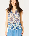 BLUE MADALLION SMOCKED BLOUSE