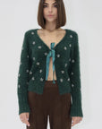 EMERALD GREEN CARDIGAN W/STONE DETAIL
