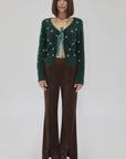 EMERALD GREEN CARDIGAN W/STONE DETAIL