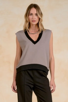 TAUPE W/BLK DETAIL SWEATER VEST