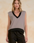 TAUPE W/BLK DETAIL SWEATER VEST