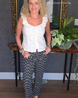 BLACK W/CREAM POLKA DOT KICKFLARE JEANS