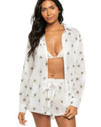 WHITE EVIL EYE BUTTON DOWN SHIRT/COVERUP