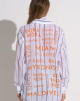 STRIPED GRAPHIC BUTTON-UP SHIRT/COVERUP