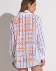 STRIPED GRAPHIC BUTTON-UP SHIRT/COVERUP