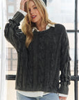 MINERAL WASH CABLE KNIT SWEATER