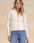 OFF WHITE ZIP-UP SWEATER W/BIG COLLAR