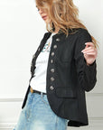 Fashion Pure Color Long Sleeve Jacket: Black
