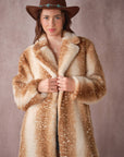 25046J Deer Print Faux Fur Coat: TAUPE / S-M-L (2-2-2)