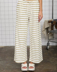 STRIPE DRAWSTRING WIDE LEG KNIT LOUNGE PANTS: OLIVE