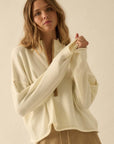 Textured Knit Half-Zip Mock-Neck Sweater: CREAM
