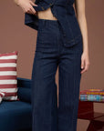 Wide-leg denim pants W/front seam detailing