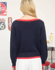 CONTRAST TRIM AMERICAN FLAG KNIT PULLOVER SWEATER : NAVY