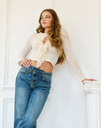 DUAL ACCENT CROSSOVER CUFF STRAIGHT LEG JEANS
