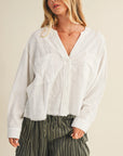 LACE TRIMMED BUTTON-DOWN SHIRT/WHITE