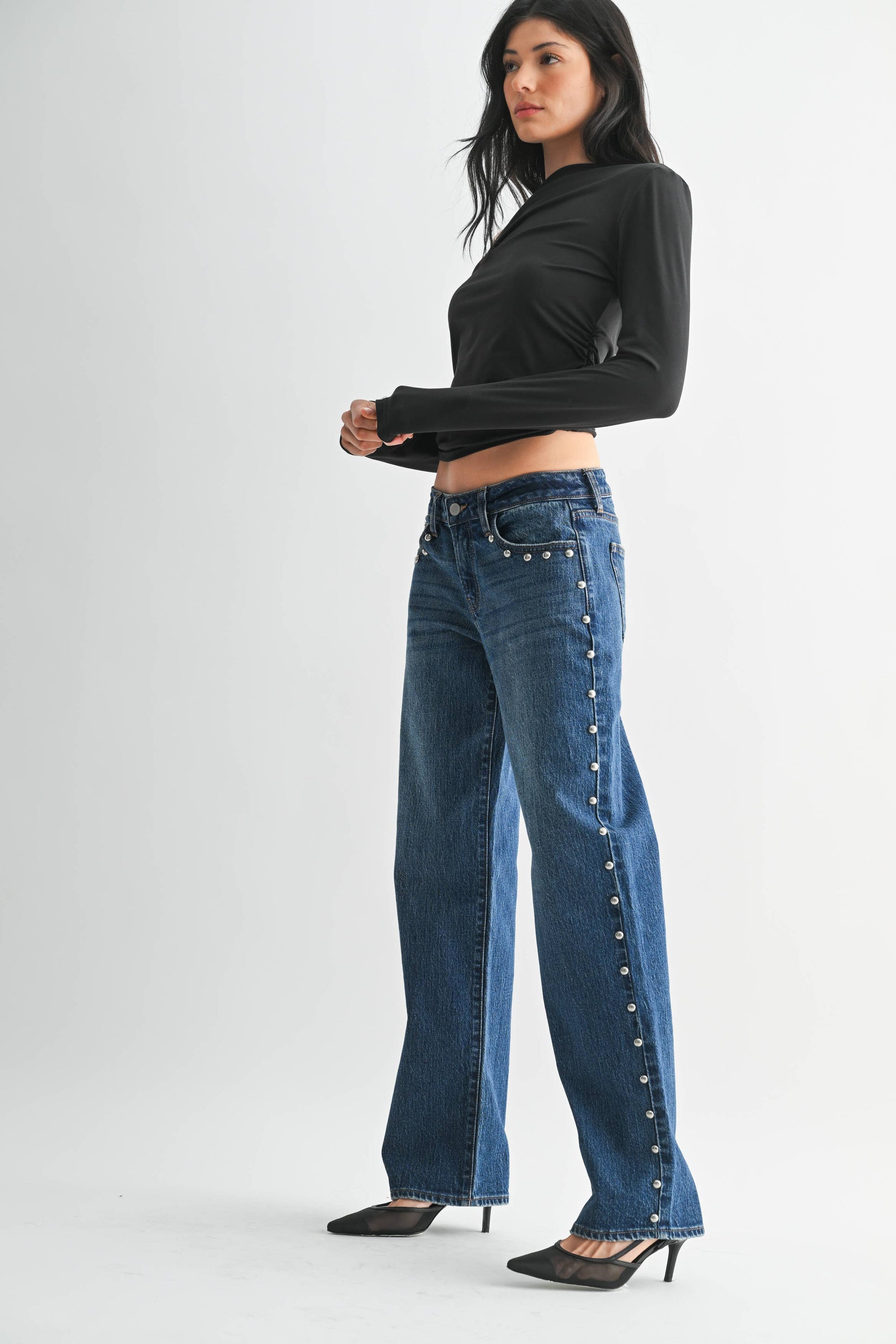 DP848 - DK - Low Rise Studded Baggy Jean